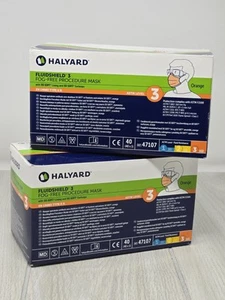 2 - 40/Bx Halyard ASTM 47107 FluidShield Level 3 Orange Medical Grade Face Masks - Picture 1 of 3