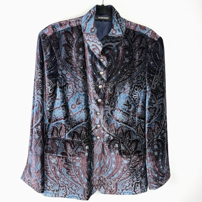 Blazer Ellen Tracy Mezcla Seda Púrpura Azul Terciopelo Paisley 16 Cachichemira Formal Foto 1 de 4