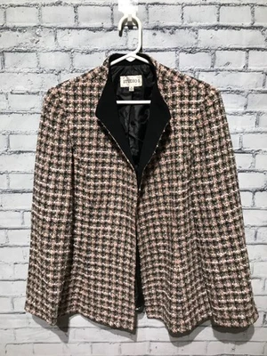 Studio I, size:12, Black/Pink Plaid Thin Open Front Jacket/Blazer, Lined, Casual - Image 1 of 4