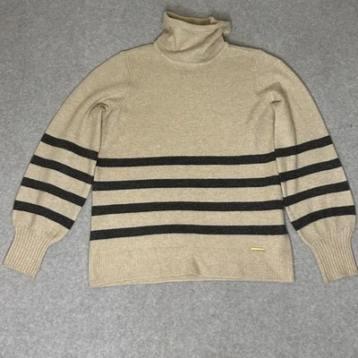 Suéter Michael Kors Crema Negro Rayas Cuello Alto Mujer M Lana Mezcla Alpaca Foto 1 de 4