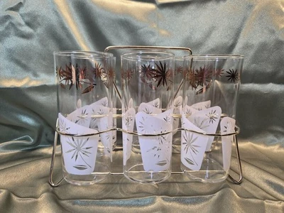 Vasos capri MCM Bartlett-Collins con carrito.  Juego de 6 patrones Atomic Starburst Foto 1 de 4