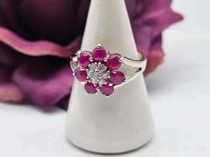 Sterling Silver Ruby Cluster Ring, Size U, Stunning Colours. Excellent Condition - Picture 1 of 9