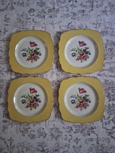 4 ROYAL BAYREUTH square floral salad/desert plates gold trim 8.5" X 8.5" - Picture 1 of 12