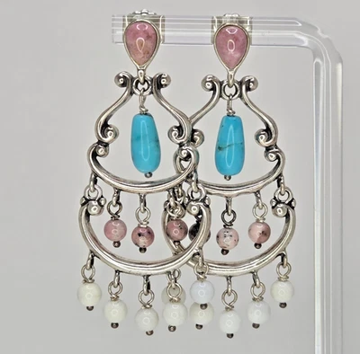 Relios Pollack Sterling Silver Chandelier Earrings Turquoise Rhodonite Howlite - Image 1 of 4