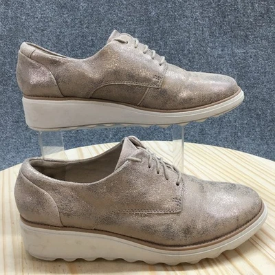 Clarks Oxford Mujer 9M Marrón Sharon Cristal Puntera Redonda Cuña Con Cordones Informal Foto 1 de 4