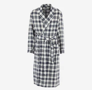 TURNBULL & ASSER Green Multi Check Contrast Linen Gown Robe Mens Belted size M - Picture 1 of 5