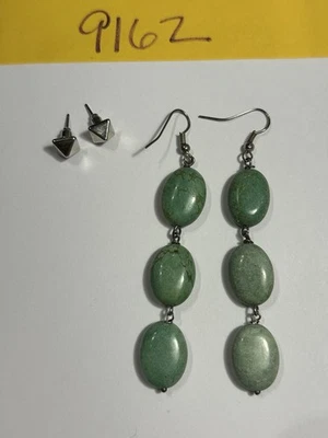 Stud/Dangle Earrings Fashion Jewelry Green Stone Dangle, Silver Studs(Has Wear) - Image 1 of 4