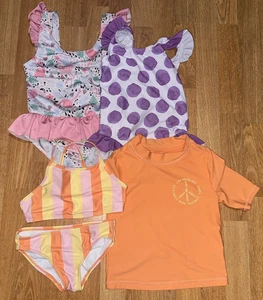 Lot of 2 Girls Bathing Suits - Pink Flamingo & Orange Carter's - Size 6 - Picture 1 of 16