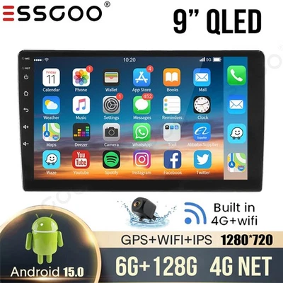 9" Android15 6+128G Carplay Car Stereo Radio GPS Navi WiFi BT 2Din 4G SWC+Camera - Image 1 of 4