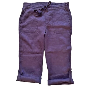 Caslon 100% Linen Purple Crop Pants Small Convertible Skimmer Bermuda Capri - Picture 1 of 9