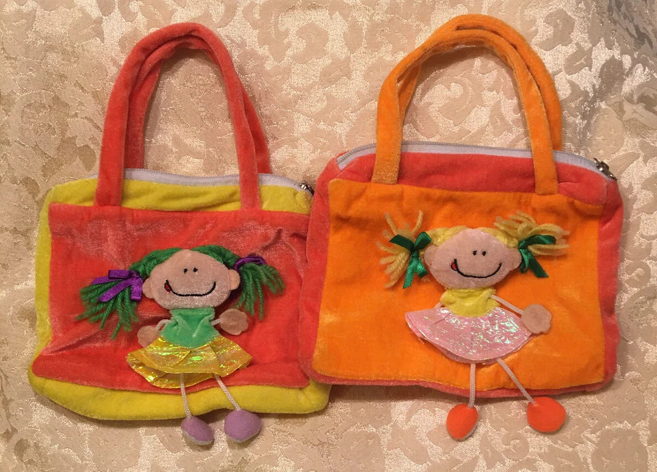 批量 双胞胎 婴儿 幼儿 Purses 毛绒包 橙色 黄色 柔软 玩具 手提包 娃娃 — 第 1/3 张图片