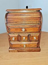 ANTIQUE APPRENTICE ROLL TOP BUREAU DRAWER WITH GOLD DESIGN INLAY