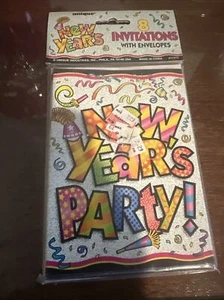 Unique Colorful New Years Eve Party 8 Ct Invitations with Envelopes - Picture 1 of 3