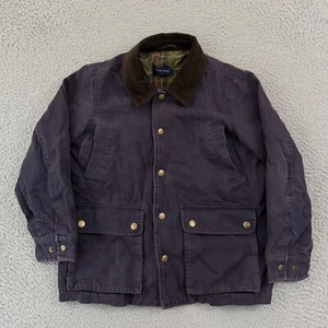 Vintage LL Bean Jacket Kids Small 7/8 Navy Barn Coat Flannel Lined Outdoor Snap - Picture 1 of 12