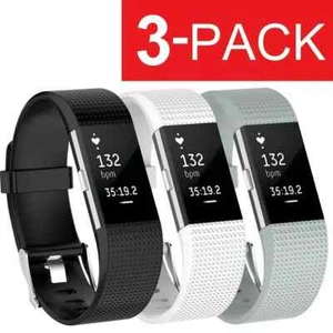 3 Pack Replacement Wristband For Fitbit Charge 2 Band Silicone Fitness Large - Picture 1 of 12