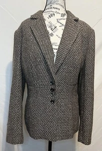 Lane Bryant Wool Blend Tweed Blazer Size 14 Brown & White Houndstooth Gorpcore - Picture 1 of 8
