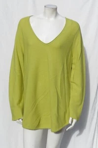 EILEEN FISHER Peru L Citron 100% Organic Cotton Knit Long Sleeve V Neck Sweater - Picture 1 of 6