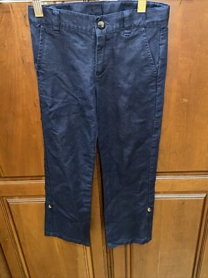 Janie and Jack Navy Linen Pants 6 Boy Roll Tab Crop Coast Beach Cruise Easter - Image 1 of 4