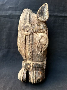 ANTIQUE TRADITIONAL INDIAN WOODEN AYYANAR HORSE HEAD MASK DECORATIVE COLLECTIBLE - Picture 1 of 10