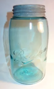 VINTAGE BRIEF B 3L ANTIK 1896-1910 BLAUE GLASKUGEL QUART EINMACHGLAS ZINKDECKEL - Bild 1 von 12