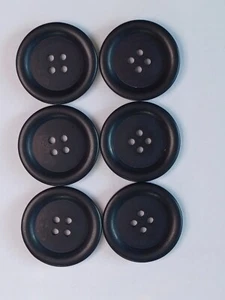 6 x 28mm Black Traditional 4 Hole Roll Edge COAT Jacket HQ Buttons & A Free Gift - Picture 1 of 1