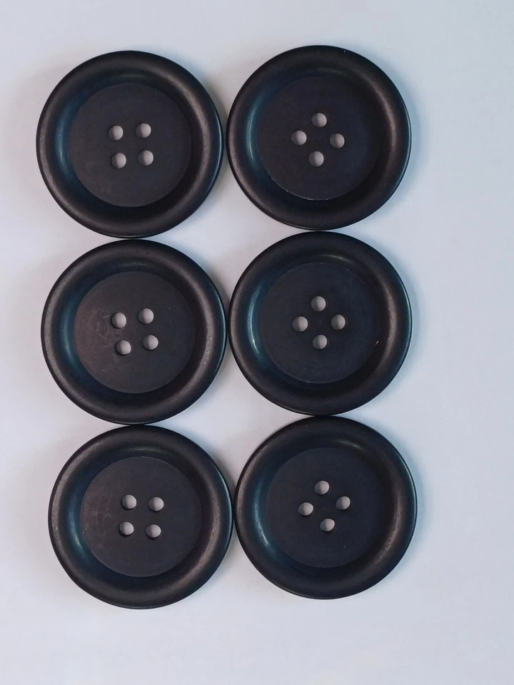 6 x 28mm Black Traditional 4 Hole Roll Edge COAT Jacket HQ Buttons & A Free Gift - Image 1 of 1