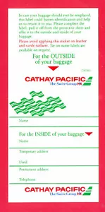 Pegatinas de etiquetas de equipaje de Cathay Pacific Airways - Imagen 1 de 2