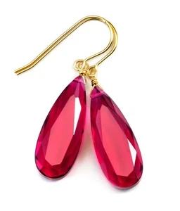 Hot Pink Simulated Sapphire Earrings Long Drops Classic 1.6 14k gold Sterling - Picture 1 of 13