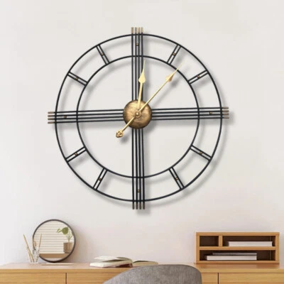 UK Large Outdoor Garden Wall Clock Big Roman Numerals Giant Open Face Metal 60cm - Image 1 of 4