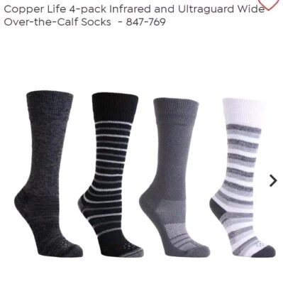 Paquete de 4 calcetines de compresión Copper Life EcoCool Ultraguard anchos sobre la pantorrilla - medianos Foto 1 de 3