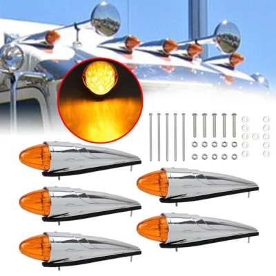 Amber Torpedo Cab Marker Lights 5Pcs Chrome LED Truck Roof Lights Top Clearance - Image 1 of 4