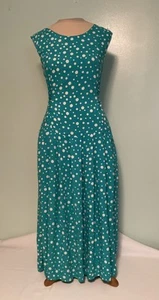 Vintage 90s Y2K Long Rayon Dress Teal w/ White Dots Button Back Size M L - Picture 1 of 18