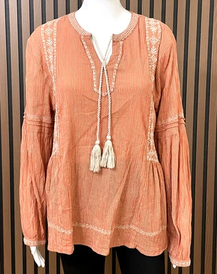 Garnet Hill Women's Pink Organic Cotton Blouse M Peasant Tunic Top Embroidered - Image 1 of 4