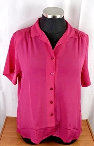 Top Donnkenny Vintage Talla Grande 2X Rosa Caliente Ligero Manga Corta Abotonado - Imagen 1 de 3