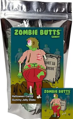 Discos de gelatina con sabor a fruta de manzana verde gomosa Zombie Butts Foto 1 de 4