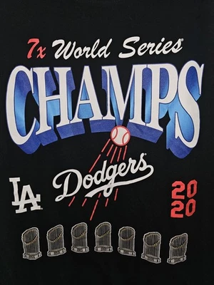 Los Angeles Dodgers 2020 Champs Large Mens Black Double-sided Graphic Logo Tee - Image 1 of 4