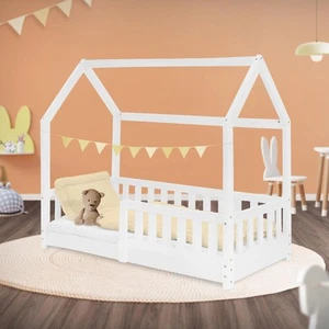 Cama infantil con reja protectora estructura madera pino blanco cuna 140x70cm - Imagen 1 de 7