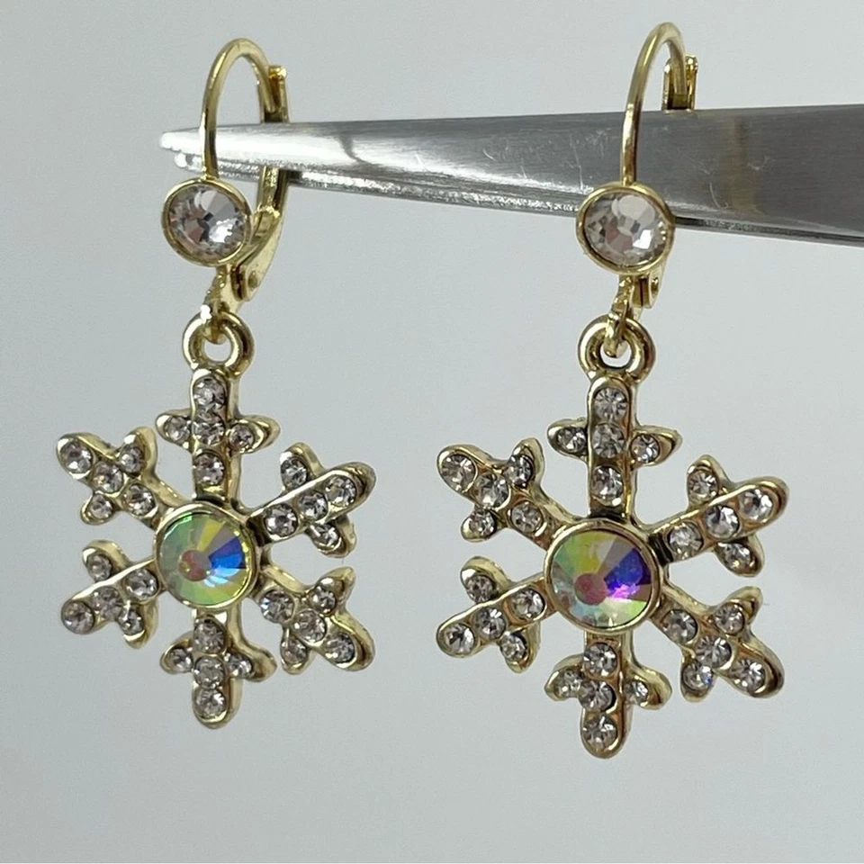 Pendientes colgantes Kirks Folly tono oro amarillo AB vidrio estrás copo de nieve Foto 1 de 4