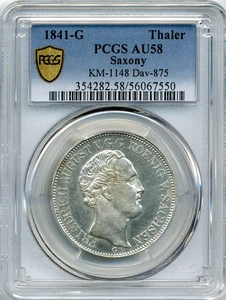 1841-G Saxony Thaler, Frederick August II - Choice About Uncirculated, PCGS AU58 - Picture 1 of 2