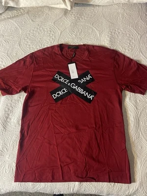 Dolce & Gabbana Men’s Exclusive Bordeaux Red Logo Graphic T-Shirt Size 50 (tags) - Image 1 of 3