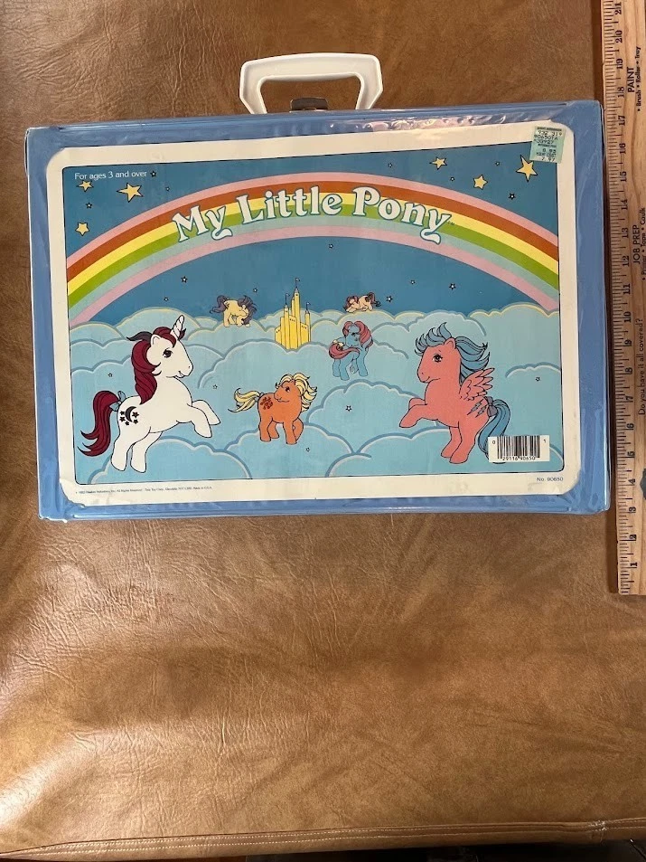 Estuche de transporte de vinilo My Little Pony 1983 vintage, azul, maleta de transporte de juguetes Hasbro Foto 1 de 4