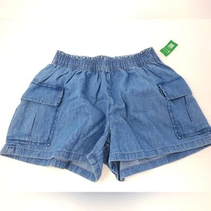 NWT GAP KIDS BLUE CHAMBRAY DENIM UTILITY SHORTS MEDIUM WASH CARGO GIRLS YOUTH XL - Picture 1 of 11