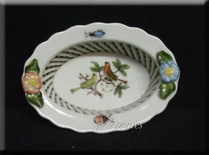 HEREND Oval Open Weave Basket - Rothschild Bird Motif #6 - Picture 1 of 3