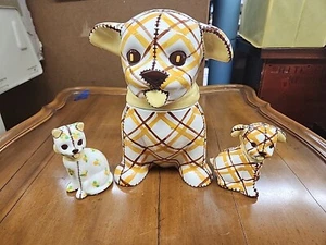 Vintage Brayton Laguna gelb kariert Gingham Hund Keramik Keksdose & Salz Pfeffer - Bild 1 von 24