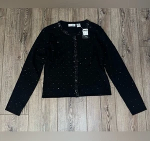 Vintage Paul Harris Black Sequin Small Sweater Retro Glam Edgy Chic - Picture 1 of 2