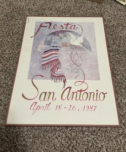 Vtg Fiesta San Antonio Poster Art Print 1987 Texas David Caris Framed - Picture 1 of 7