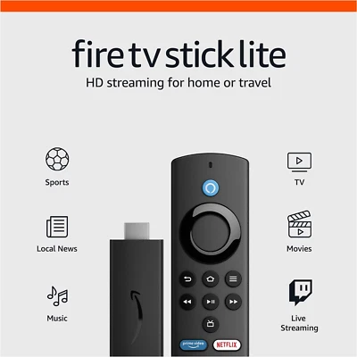 Amazon Fire TV Stick Lite, Free and Live TV, Alexa Voice Remote Lite, Smart Home - Image 1 of 4