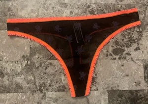 NWT VICTORIA'S SECRET S GRAY SPIDER ORANGE HALLOWEEN MESH RARE THONG PANTIES - Picture 1 of 4