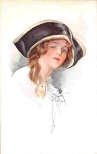 Beautiful Lady Large Hat artist signed Court Barber 1910c postcard - Picture 1 of 2