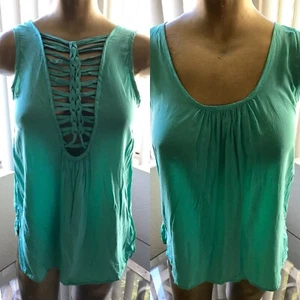 Pretty SEAFOAM Lattice Back BABYDOLL TANK TOP S/M - Picture 1 of 10